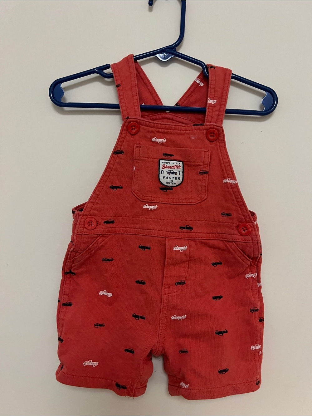 Carter's Red Short Overalls with Car Embroidery